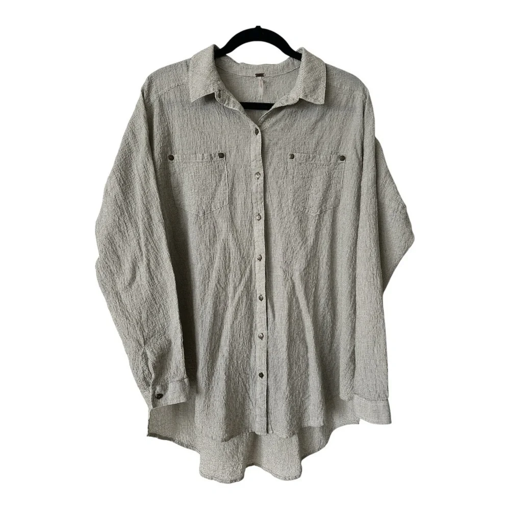FREE PEOPLE BUTTON DOWN OVERSIZED TOP BEIGE BOHO SIZE SMALL